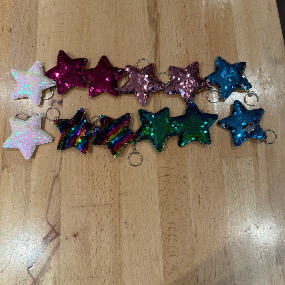 Sequin Star Keychain Bag Charm Glitter Sparkle Rainbow Lot (12)
